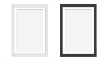 Black and White wood frame on white background. Picture frame. Vector illustration