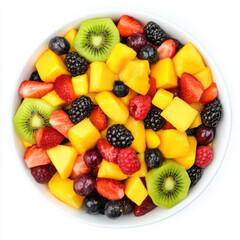 Fresh Mixed Fruit Salad with Mango, Kiwi, Berries, and Peaches.