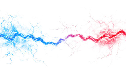 Obraz premium Blue red electric lightning isolated on white and transparent background.
