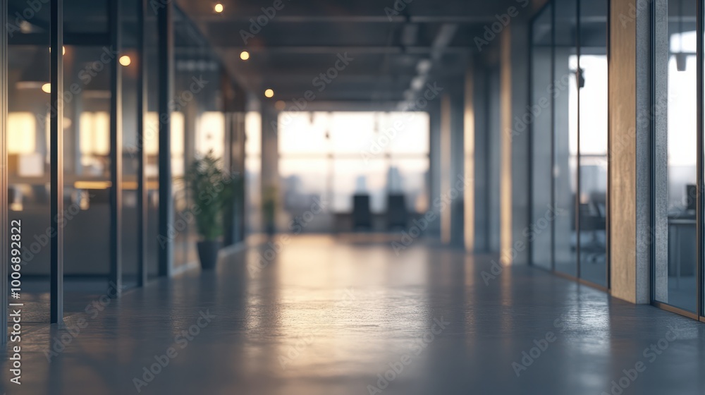 Poster blurred empty open space office. abstract light bokeh at office interior background for design.