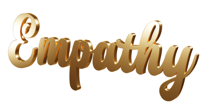 Luxury 3D gold text "Empathy" on transparent background. Three dimensional Realistic script letters for logotype, symbol, signage, message etc.