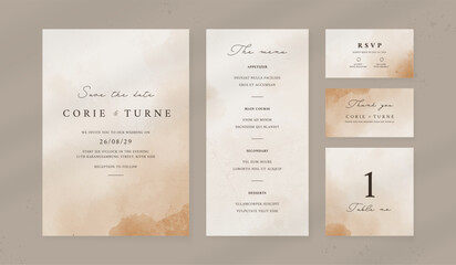 Abstract watercolor wedding invitation template. set of wedding stationery. luxury card and poster print out.