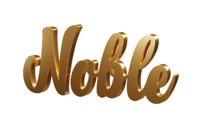Luxury 3D gold text "Noble" on transparent background. Three dimensional Realistic script letters for logotype, symbol, signage, message etc.