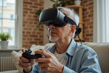 Elderly people play games by wearing VR glasses, which can stimulate brain activity and help prevent aging.