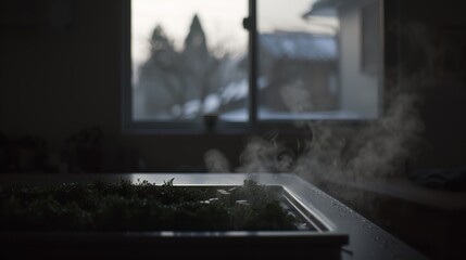 Steam Rising from Kitchen Counter with Natural Light