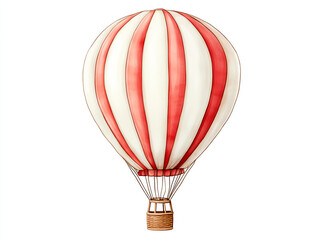 Fototapeta premium Red and white striped hot air balloon, white isolate background