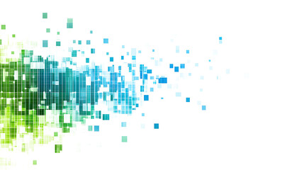 Green and blue colored pixel art technology design isolated on white and transparent background.