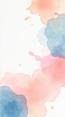 Obraz premium Dreamy pastel watercolor abstract, soft pink and blue hues blend on white background, creating ethereal atmosphere with delicate splatters and gentle color transitions