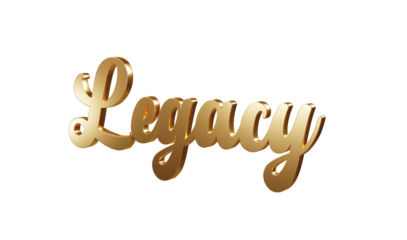 Luxury 3D gold text "Legacy" on transparent background. Three dimensional Realistic script letters for logotype, symbol, signage, message etc.