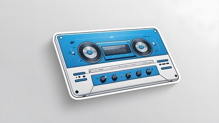 Fototapeta premium Cassette tape, blue design, white background.