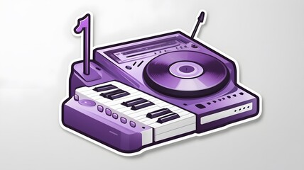 Obraz premium Record player and piano, purple design, white background.