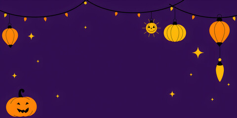 Fototapeta premium Halloween background with lanterns and the core drive purple and orange. Enough space is for text.