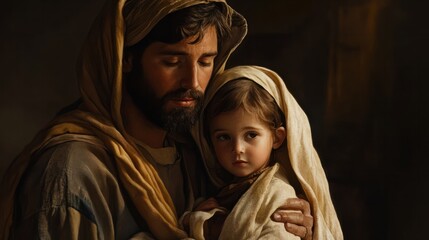 traditional Catholic art representation of the Holy Family.AI generativ.