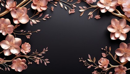 Gold floral frame on black