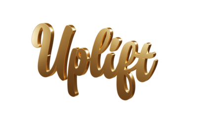 Luxury 3D gold text "Uplift" on transparent background. Three dimensional Realistic script letters for logotype, symbol, signage, message etc.