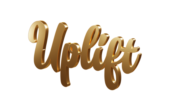 Luxury 3D gold text "Uplift" on transparent background. Three dimensional Realistic script letters for logotype, symbol, signage, message etc.