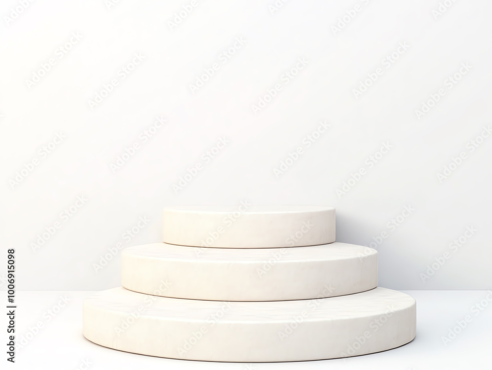 Poster three white circular platforms with a minimalistic design on a white background.