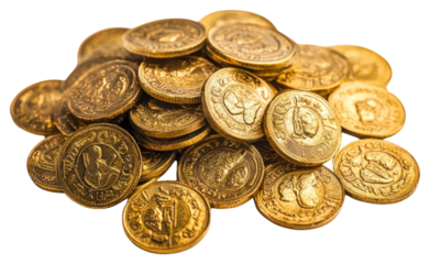 PNG Pile of gold coins treasure money pile.