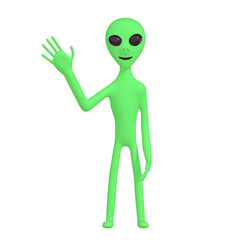 Green alien character 3d on png transparent background.