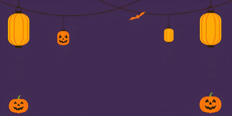 Halloween background with lanterns and the core drive purple and orange. Enough space is for text.