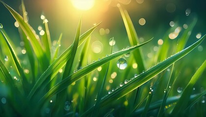 Fototapeta premium Dewdrops on green grass