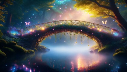 Magical bridge in a forest