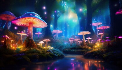 Magical glowing mushrooms