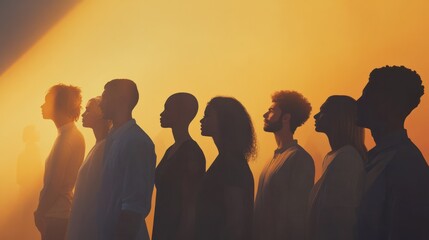 A spotlight shining on a diverse group of people, illustrating inclusivity and diversity in modern workplaces