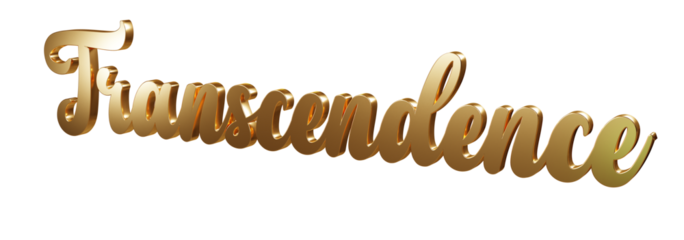 Luxury 3D gold text "Transcendence" on transparent background. Three dimensional Realistic script letters for logotype, symbol, signage, message etc.