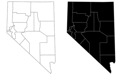 Nevada administrative map, Nevada outline and counties state map set - illustration version