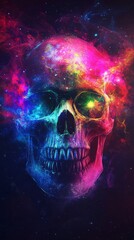 Colorful nebula skull in space, cosmic art. Abstract surrealism and fantasy concept