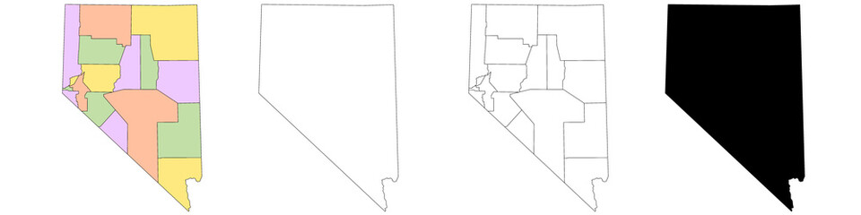 Nevada administrative map, Nevada outline and counties state map set - illustration version
