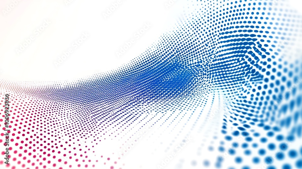 Poster Abstract background with a dynamic flow of blue and red dots on a white backdrop.