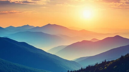 Obraz premium Breathtaking Sunset Over Majestic Mountain Ranges