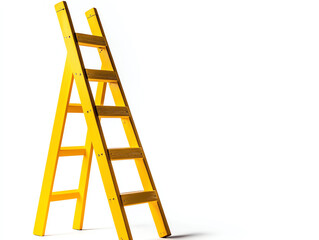 Yellow ladder, white isolated background.