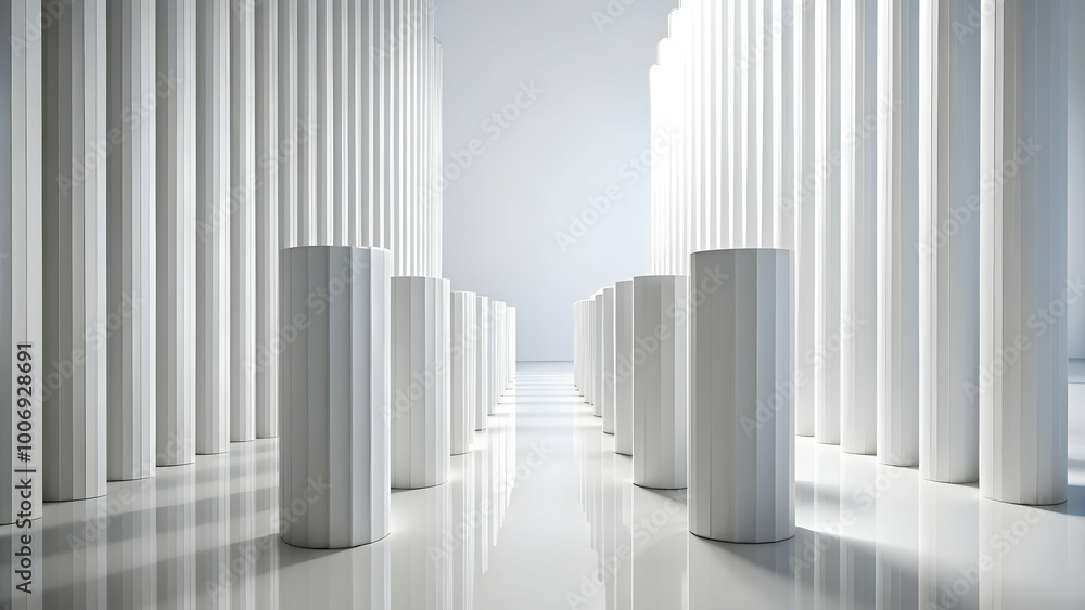 Poster minimalist white columns: a striking and minimalist architectural scene featuring a hallway lined wi