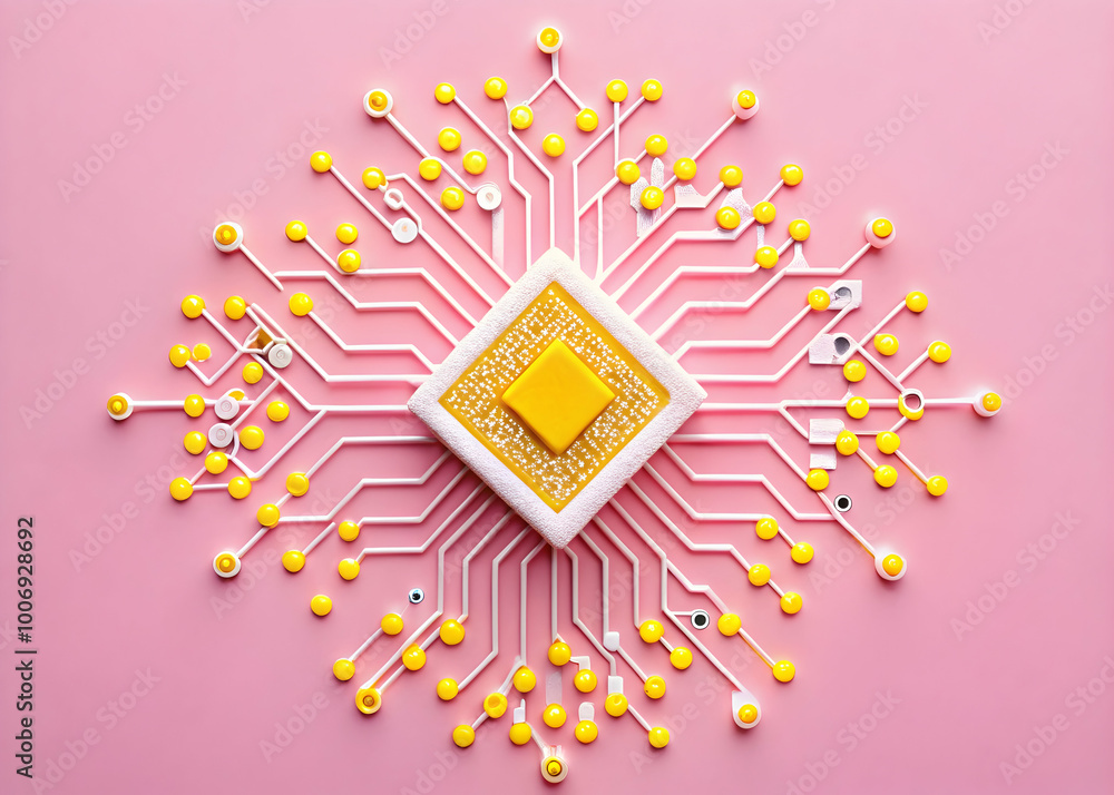 Poster the network effect: a vibrant, minimalist concept of interconnectedness with a central processor, sy