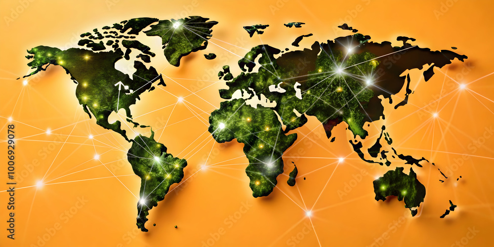 Poster global network connection: illuminated world map