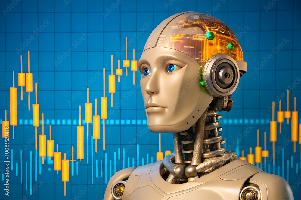 Aufkleber ai trading: a realistic depiction of an artificial intelligence (ai) robot with intricate circuitry,