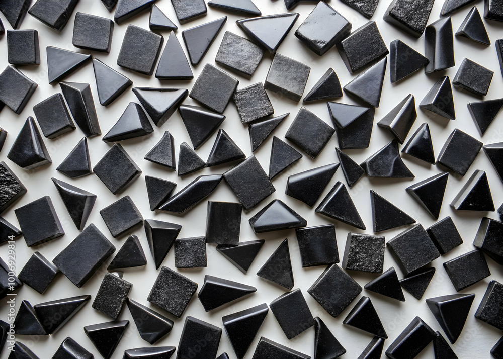 Poster black onyx mosaic tiles: a mesmerizing pattern of black onyx tiles, featuring a mix of square and tr