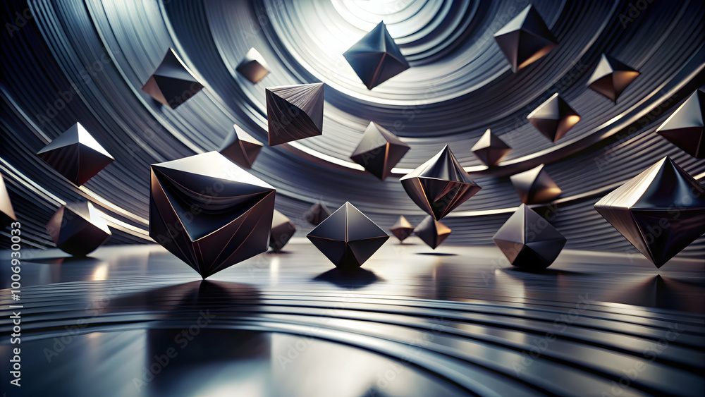Poster metallic vortex: abstract 3d rendering of geometric shapes