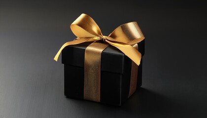 Obraz premium Elegant Black and Gold Gift Box with Satin Bow