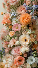 Colorful floral bouquet, pastel tones, vibrant botanical arrangement for spring or garden decor