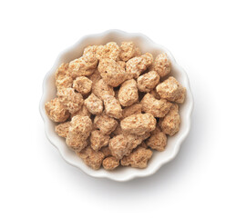 Top view of extruded soy protein chunks