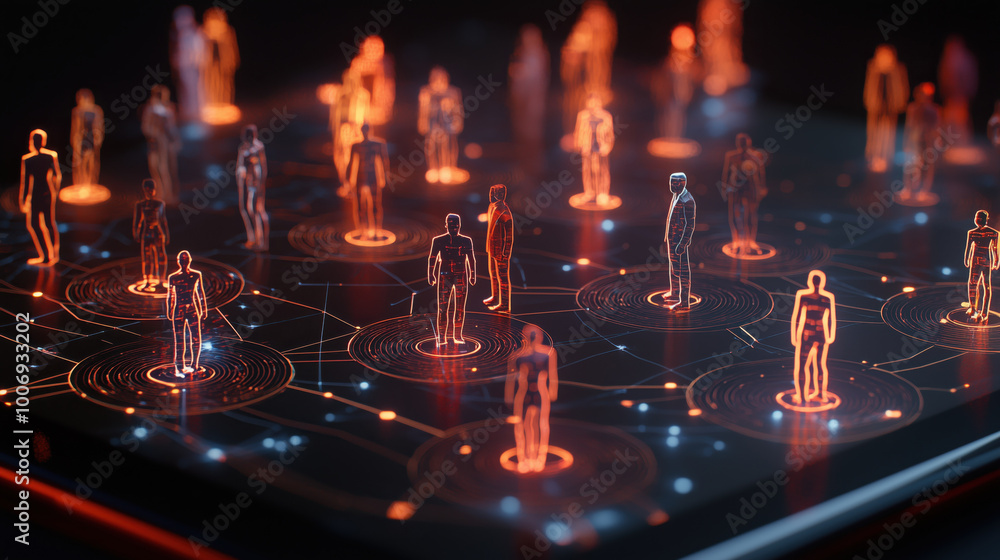 Aufkleber digital network visualization with holographic figures representing connections