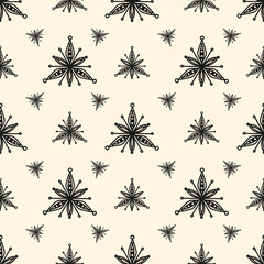 Monochrome print.  Abstract kaleidoscope drawing samless pattern. Illustration with texture and noise