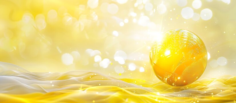 Joyful yellow ball with a joyful yellow and white background, abstract light glowing all around