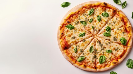 Margarita pizza herbs, golden-brown cheese, oregano flakes, 3D illustration