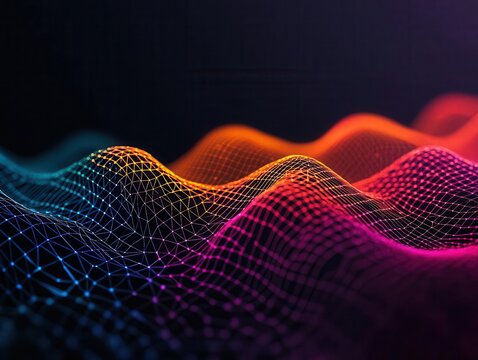 Complex 3D graph with multiple dimensions representing multivariable calculus, Advanced calculus, Data visualization and abstract math