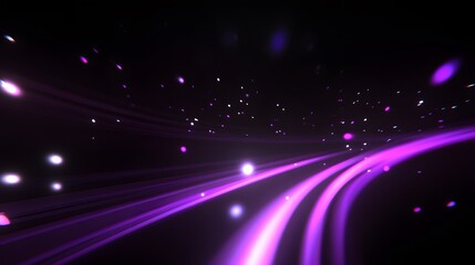 Abstract Purple Light Streaks and Glowing Dots Background